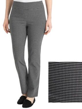 Hilary Radley Tummy Control Panel Black White Houndstooth Pull On Preppy Pants L